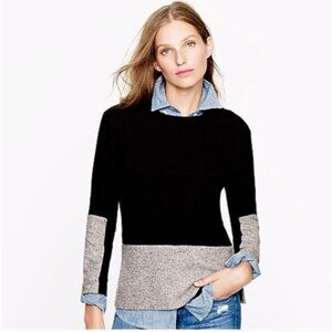 J. Crew Woven Panel Gray Tweed Black Wool Cashmere Pullover Sweater XXS 2XS